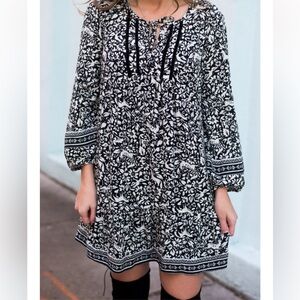 Old Navy Black White Woodland Print Whimsical Prairie Boho Dress Size Large